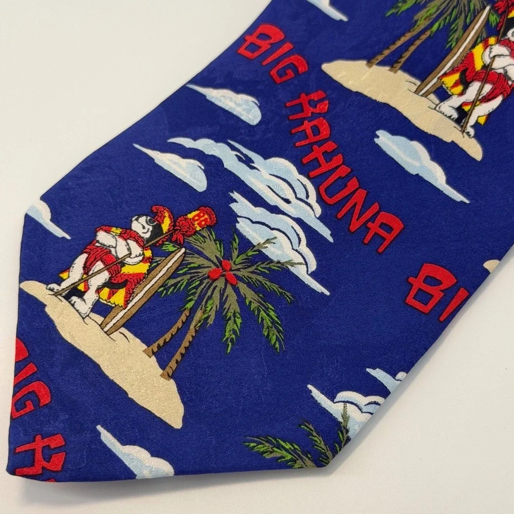 Vintage Big Dogs Mens Big Kahuna Tropical Island Blue Silk‎ Graphic Necktie 0817